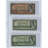 Image 1 : Lot of Three:  1954 Canada Devil's Face bills:  $1 Coyne/Towers # D/A 5930634, $1 Beattie/Coyne # M/