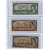Image 1 : Lot of Three:  1954 Canada Devil's Face bills:  $1 Beattie/Coyne # I/A 1076191, $2 Coyne/Towers # C/