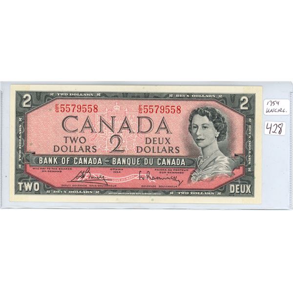 1954 Canada UNC $2 bill, Bouey/Rasminsky, # E/G 5579558