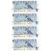 Image 2 : Lot of 4:  1986 Sequential Canada $5 bills, Bonin/Thiessen, # GPF 8268713-716