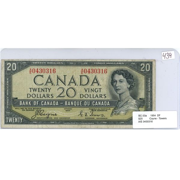 1954 Canada Devil's Face $20 bill, Coyne/Towers, # A/E 0430316