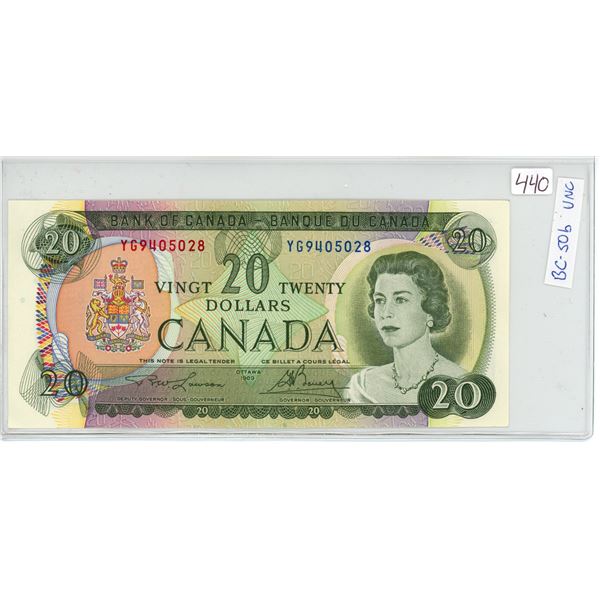 1969 Canada UNC $20 bill, Lawson/Bouey, # YG 9405028