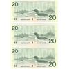 Image 2 : Lot of 5: 1991 Sequential $20 Bird Series bills, Knight/Dodge, # AWS 4316649-653