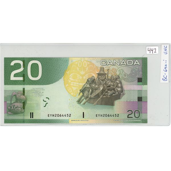 2004 Canada UNC $20 bill, Jenkins/Dodge, # EYH 2064452