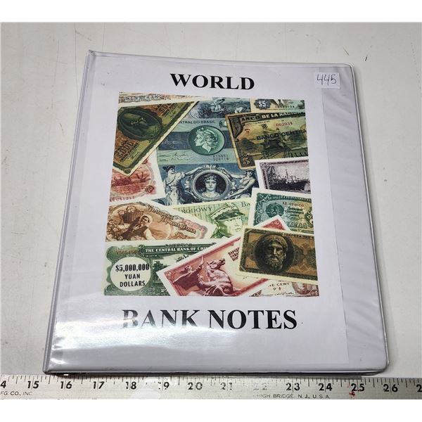 Binder of World Notes:  35 bills (approx. 16 countries incl. Guyana, Angola, Bahrain, Egypt, Nigeria