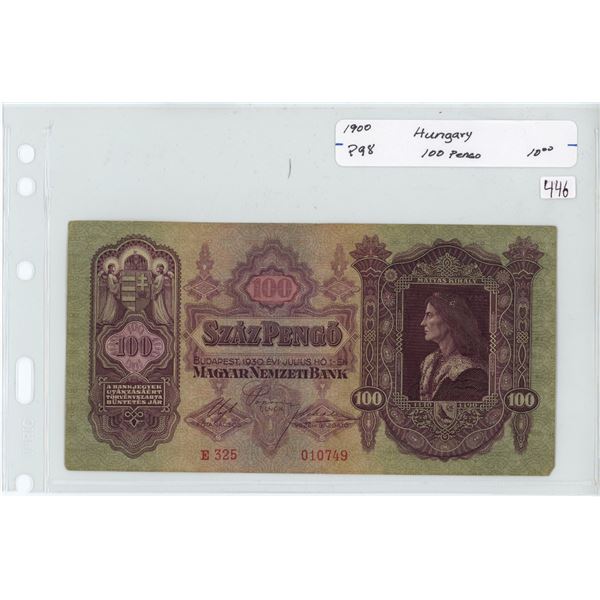 1900 Hungary 100 Pesos bill, E 325 010749