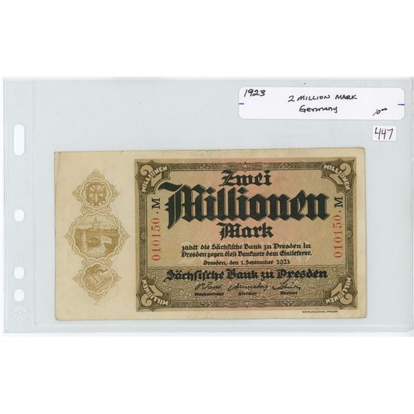 1923 Germany 2 Million Mark bill