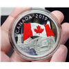 Image 2 : 2019 The Fabric of Canada $30. Colourized Canadian Flag on a non-flat planchet that is waffled so th