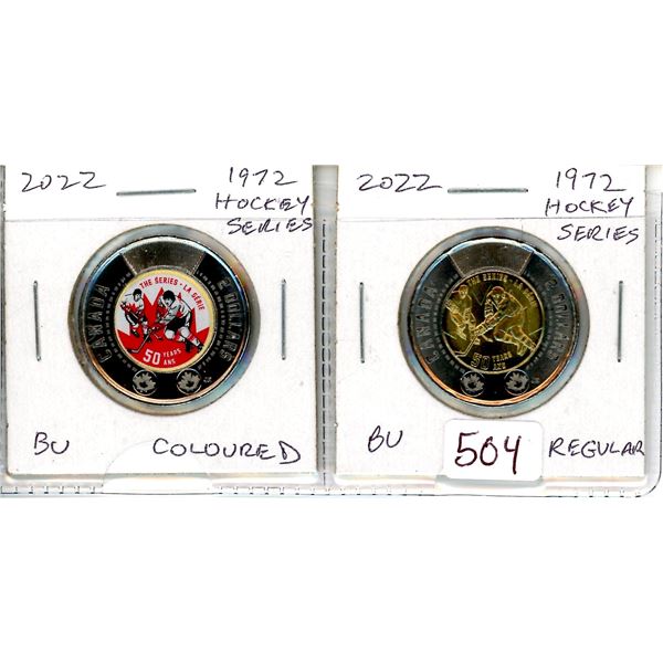 Complete Set of 2 2022 1972 Canada-Russia Hockey Series Toonies. Includes Colourized & Regular. BU f