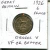 Image 1 : Great Britain. 1926 Silver 6 Pence. George V. VF or better.