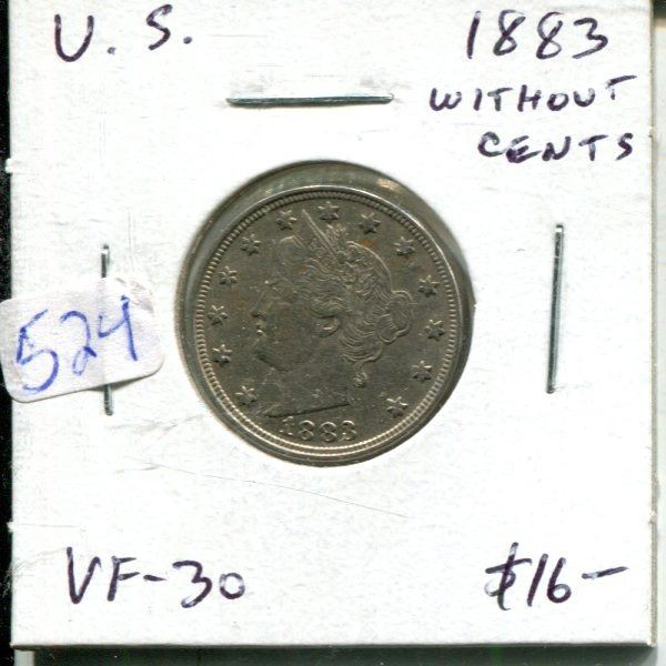 U.S. 1883 Liberty Head 5 Cents without Cents. VF-30.