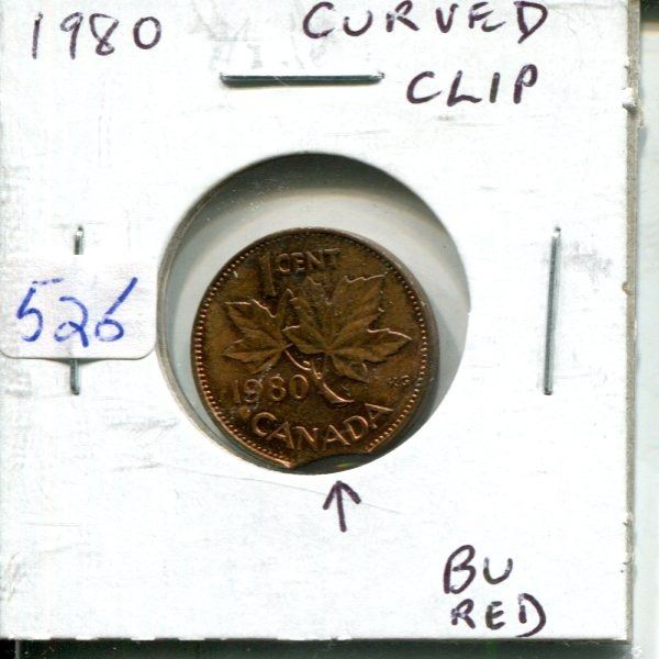 Canada. 1980 Curved Clip Error Cent at 5:30. BU Red.