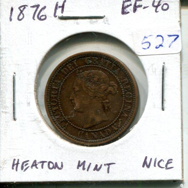 1876H Canadian Victorian Large Cent. Heaton Mint. EF-40. Nice.