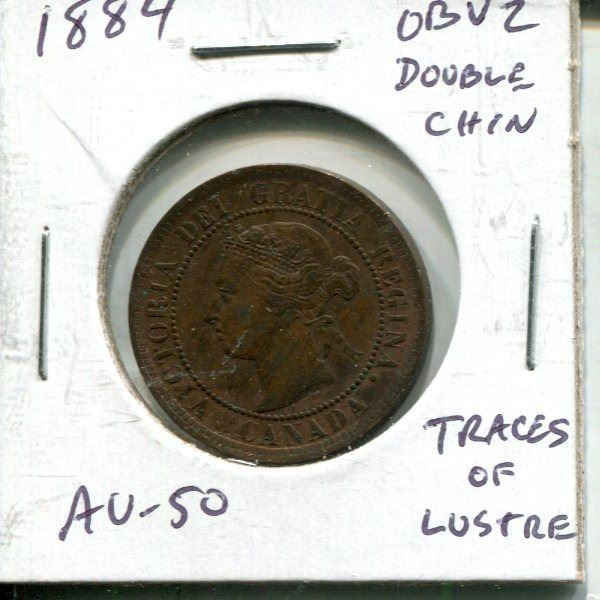 1884 Canadian Victorian Large Cent. Obverse 2 (Double Chin). AU-50. Traces of Lustre. Nice.