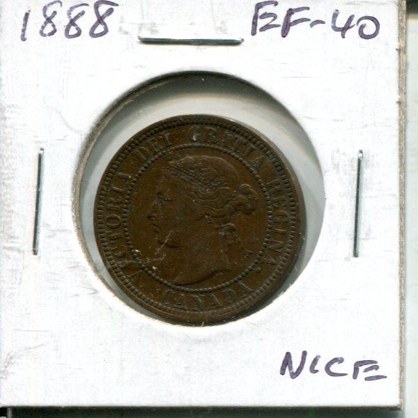 1888 Canadian Victorian Large Cent. EF-40. Nice.