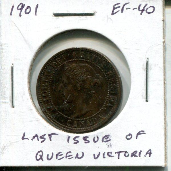 1901 Canadian Victorian Large Cent. The last issue of Queen Victoria. EF-40. Nice.