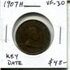 Image 1 : 1907H Canadian Large Cent. Edward VII. Key Date. VF-30. Nice.