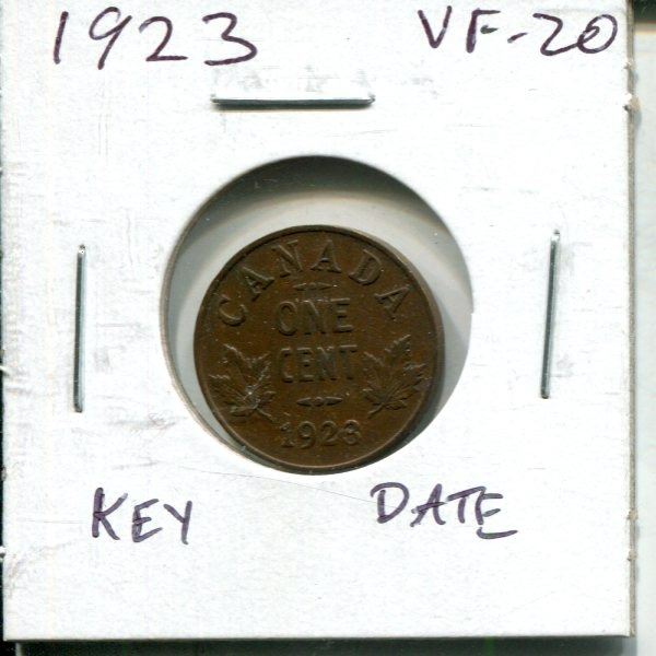 1923 Canadian Small Cent. Key Date. VF-20.