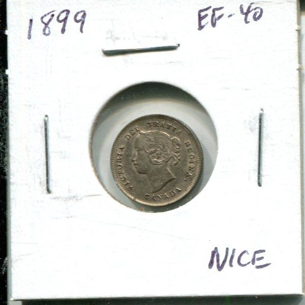 1899 Canadian Victorian Silver 5 Cents. EF-40. Nice.