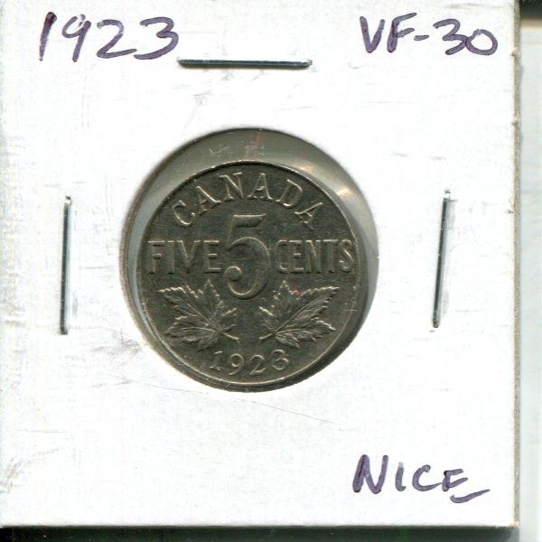 1923 Canadian Nickel 5 Cents. VF-30. Nice.