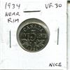 Image 1 : 1934 Canadian Nickel 5 Cents. Near Rim Variety (S is Near the Rim). VF-30. Nice.