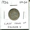 Image 1 : 1936 Canadian Silver 10 Cents. The last issue of George V. VF-30. Nice.