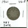 Image 1 : 1921 Canadian Silver 25 Cents. Key Date. VG-8.