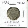 Image 1 : 1936 Canadian Silver 25 Cents. The last issue of George V. VF-20. Nice.