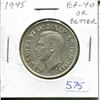 Image 1 : 1945 Canadian Silver 50 Cents. Last year of World War II. EF-40 or better.