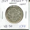 Image 1 : 1947 Canadian Straight 7 Left Silver 50 Cents. VF-30. Nice.