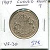 Image 1 : 1947 Canadian Curved Right 7 Silver 50 Cents. VF-30. Nice.