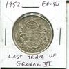 Image 1 : 1952 Silver 50 Cents. The last issue of George VI. EF-40. Nice.