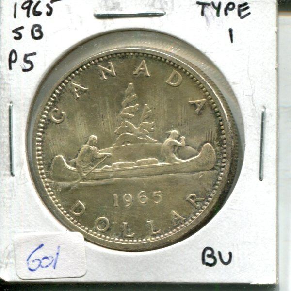 1965 Type 1 Silver Dollar. Small Beads, Pointed 5. BU.