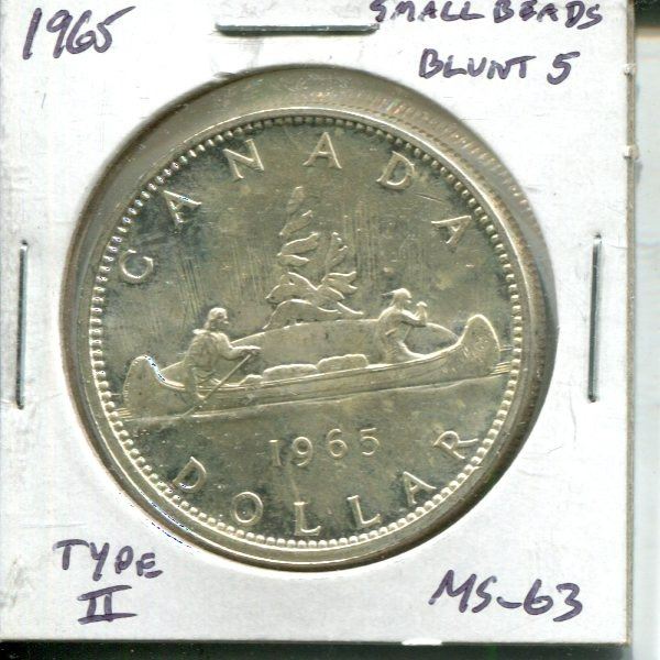 1965 Type II Silver Dollar. Small Beads, Blunt 5. MS-63. Nice.