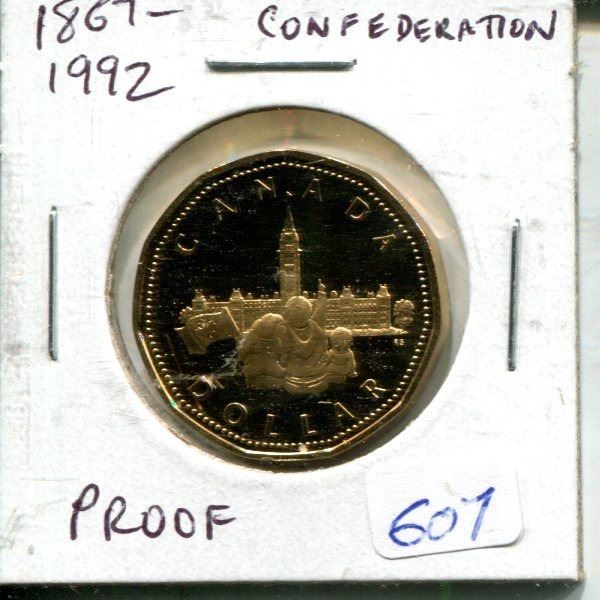 1867 – 1992 Confederation Loonie. Depicts the Parliament Building. Proof-67 with Ultra Heavy Cameo.