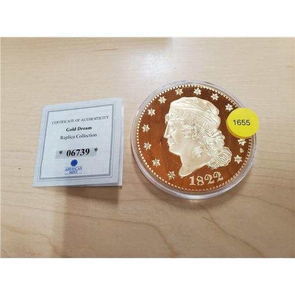 1822 Capped Bust Half Eagle Replica - 24K Gold Clad