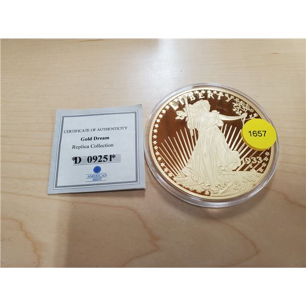 1933 Double Eagle Proof Replica - 24K Gold Clad