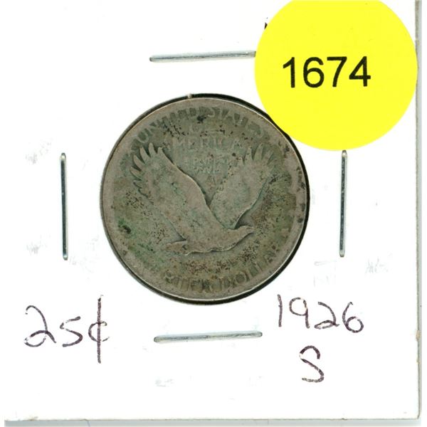 1926S US Walking Liberty Tweny-Five Cent Coin