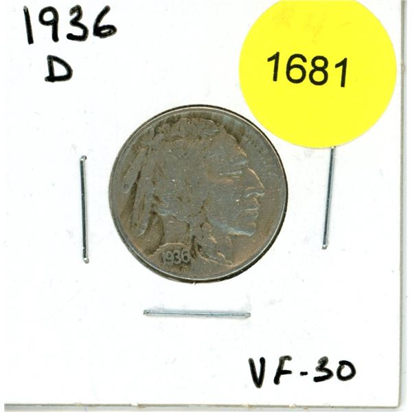 1936D US Buffalo Nickel