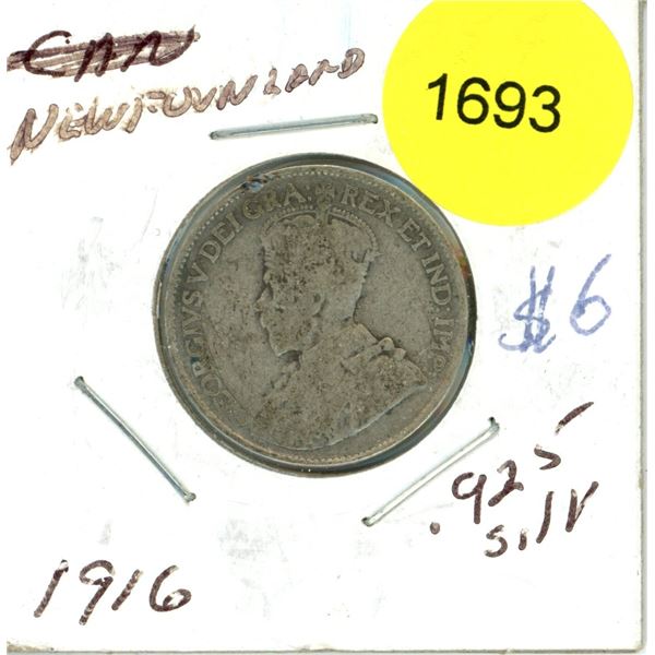 1916 Newfoundland Twenty-Five Cent Coin