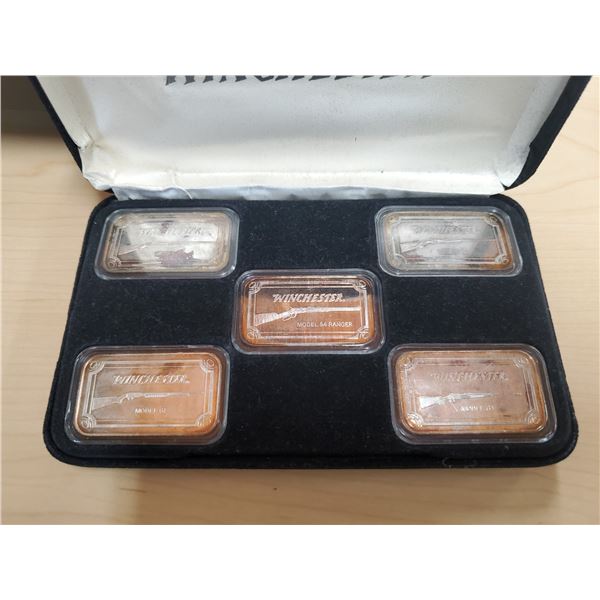 Five Winchester .999 Silver Bars in Black Velvet Display Case - Scarce