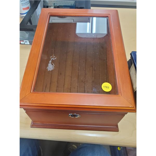 Empty Mahogany Coin Display Case with Glass Top