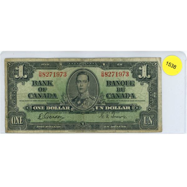 1937 Canadian One Dollar Bill