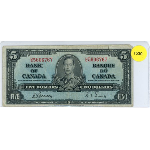 1937 Canadian Five Dollar Bill