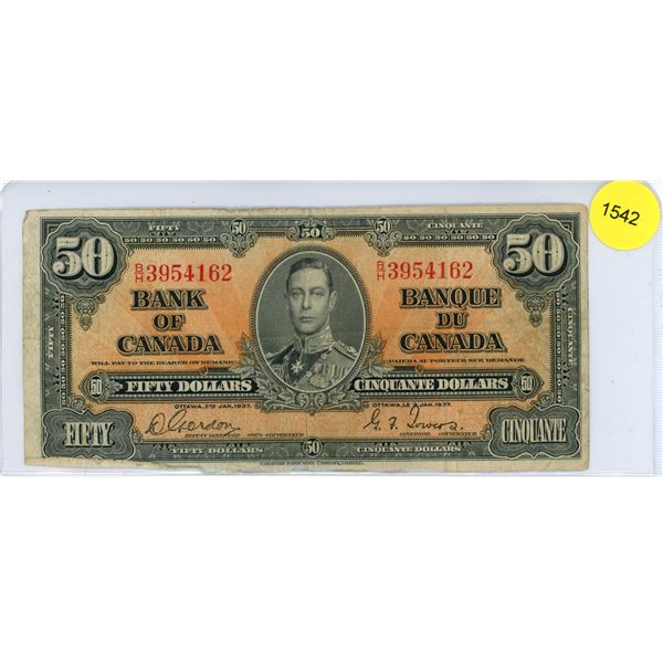 1937 Canadian Fifty Dollar Bill
