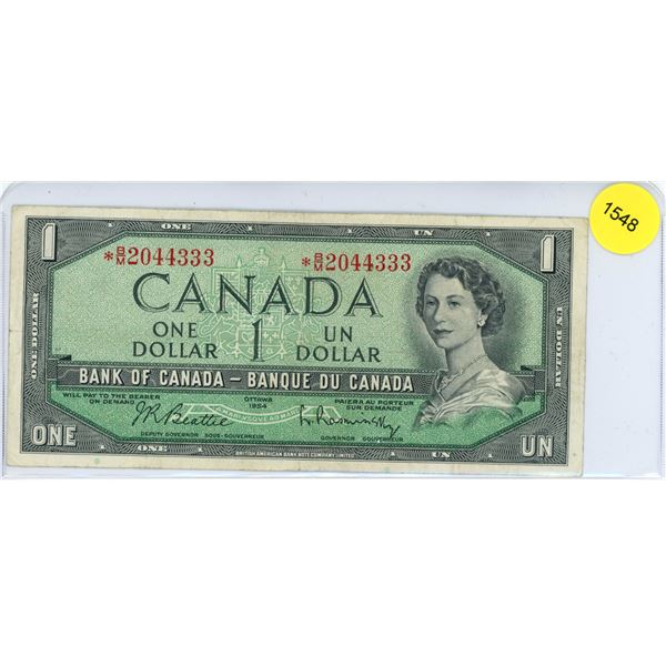 1954 Canadian One Dollar Bill Asterick