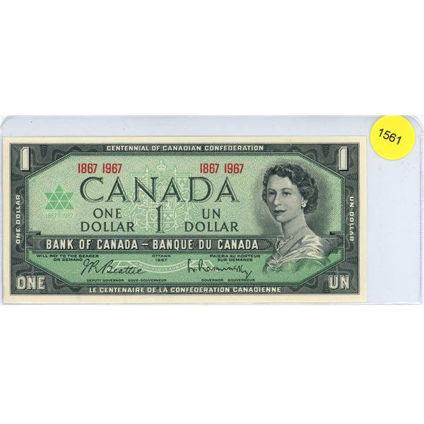 1967 Canadian One Dollar Bill with Date