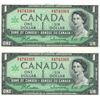 Image 1 : 1967 Two Canadian One Dollar Bills - Consecutive Serial Numbers