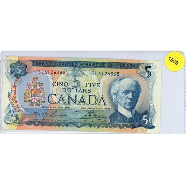 1972 Canadian Five Dollar Bill