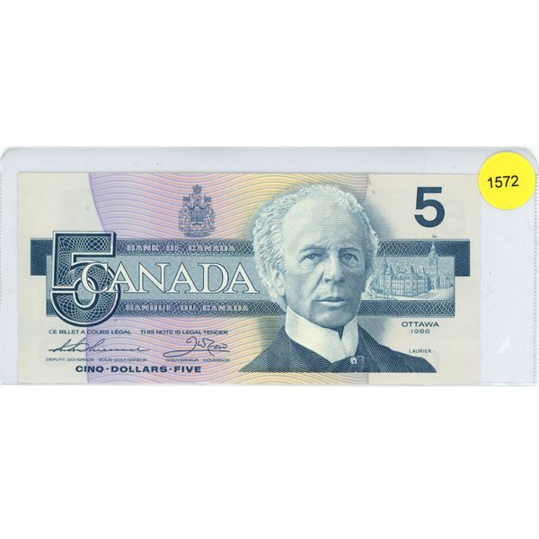 1986 Canadian Five Dollar Bill